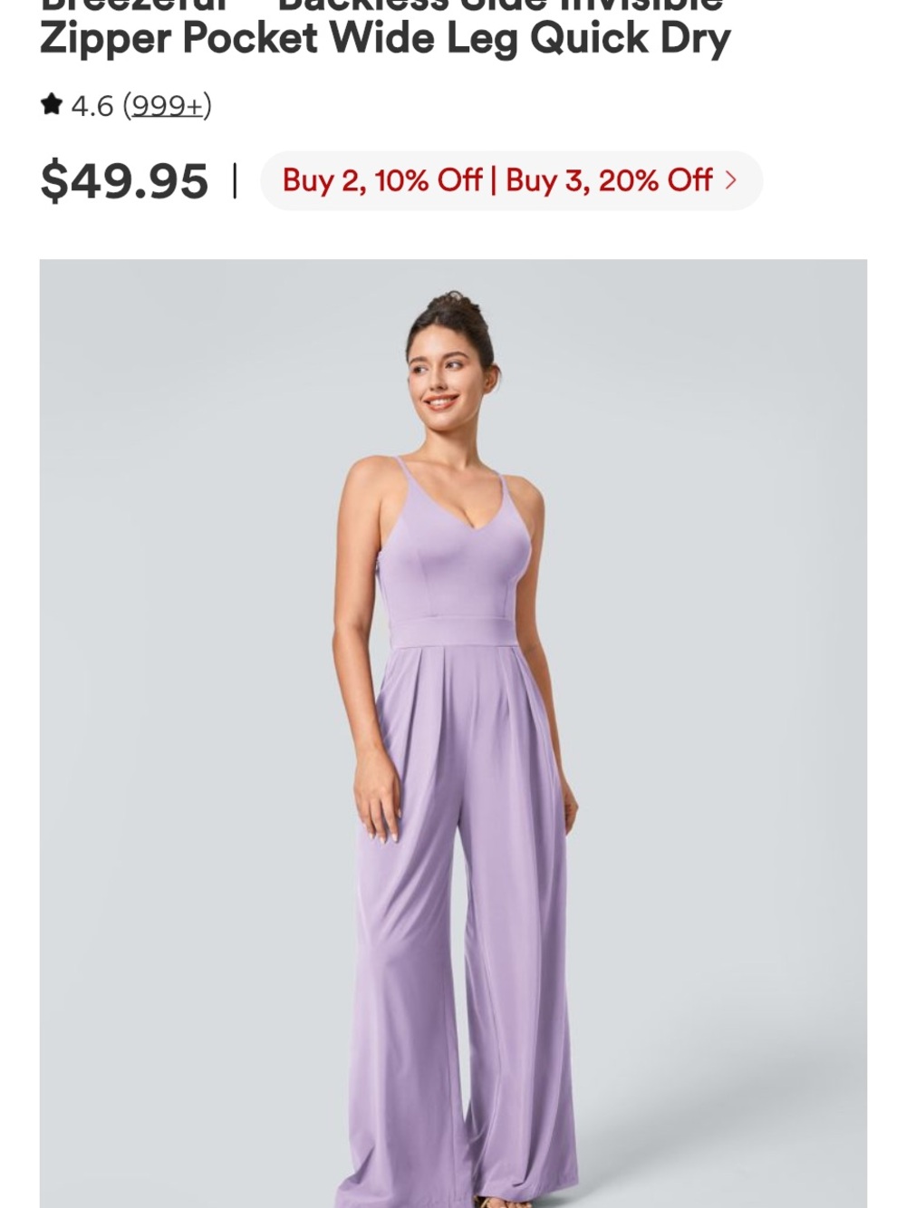 HALARA Lavender Wide-Leg Backless Jumpsuit